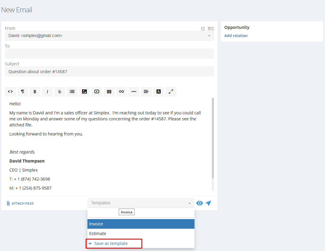 how to create outlook email from template email