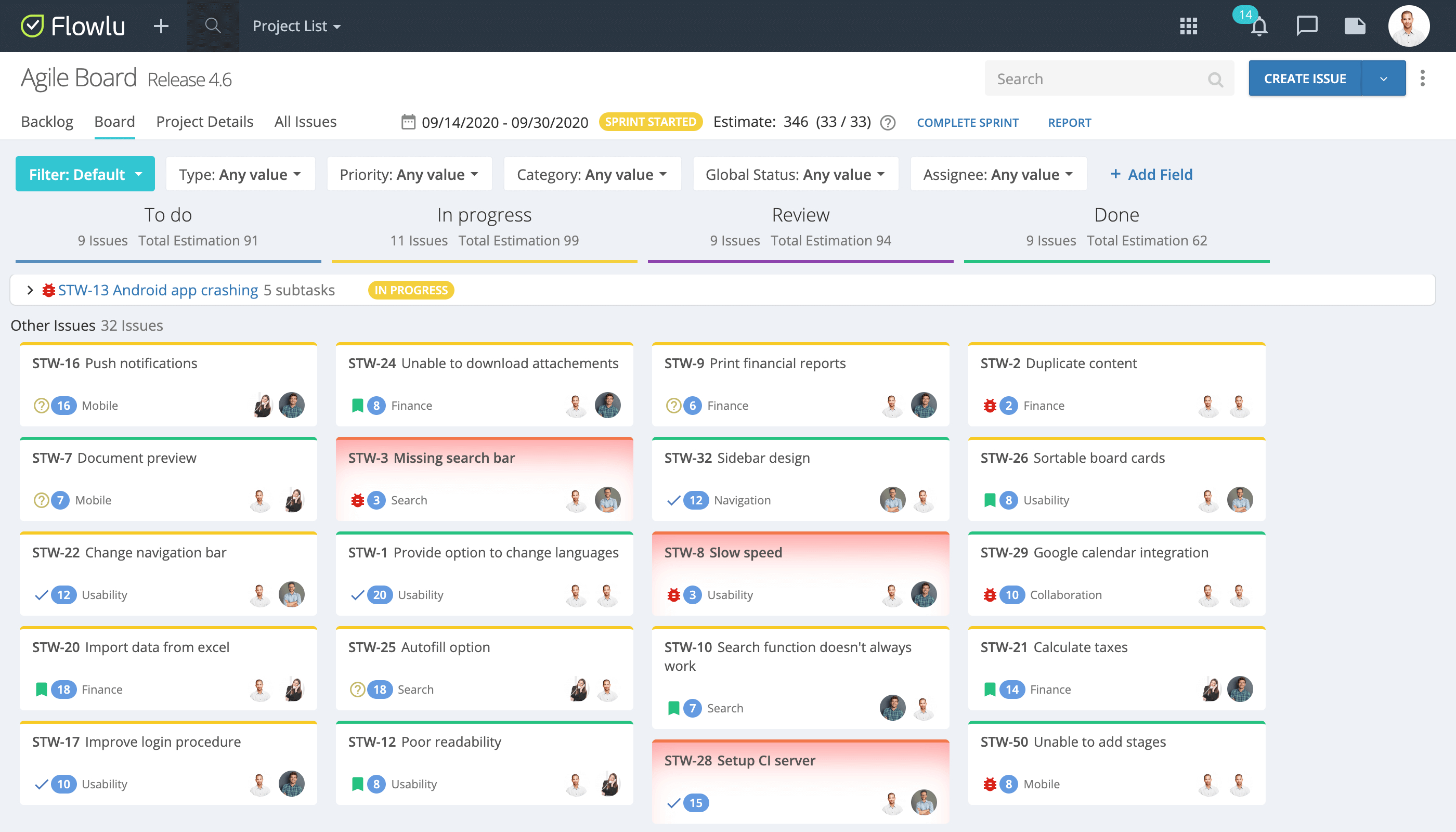 Agile project management issue tracking software flowlu