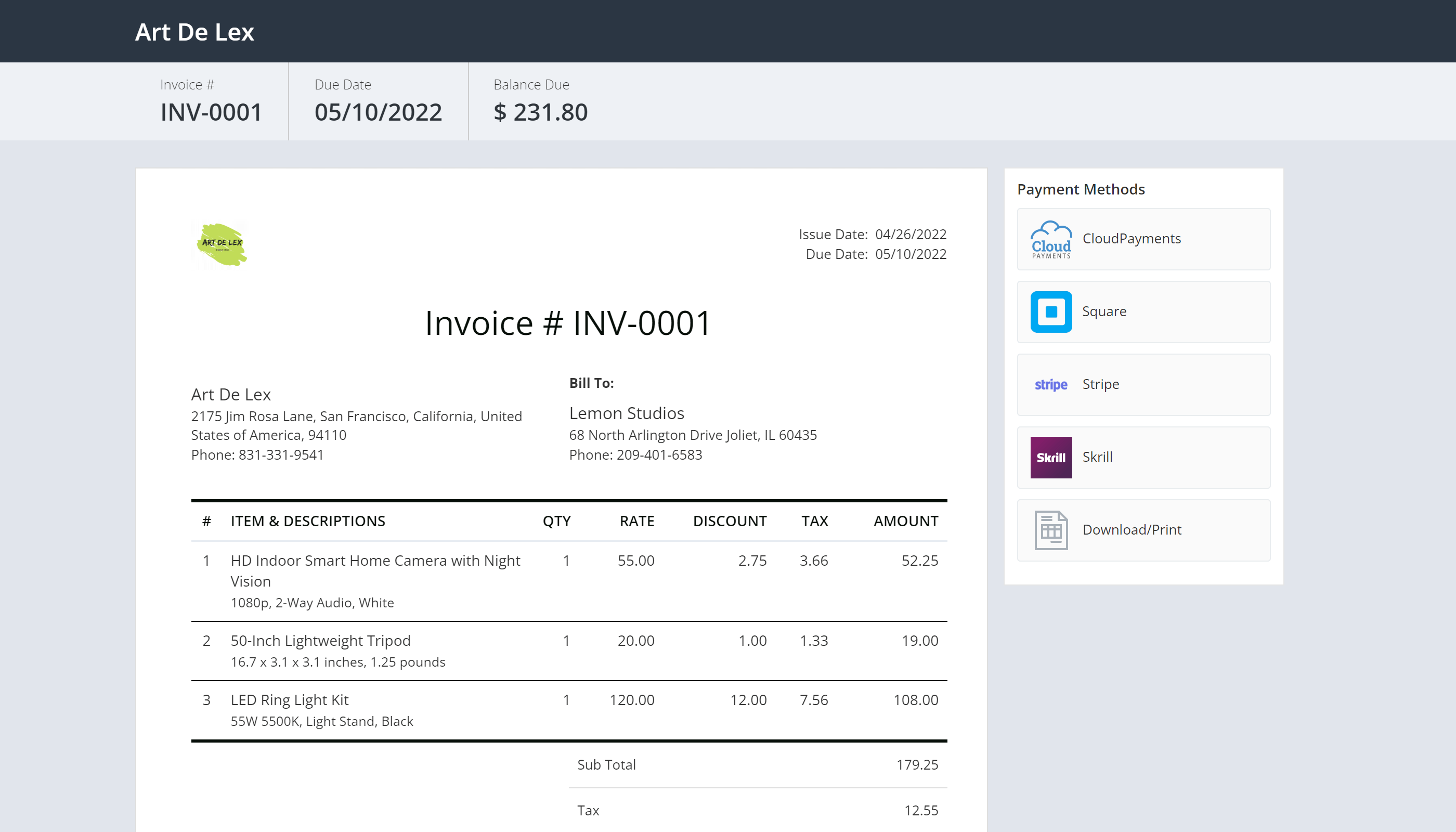 Flowlu Invoice External Page