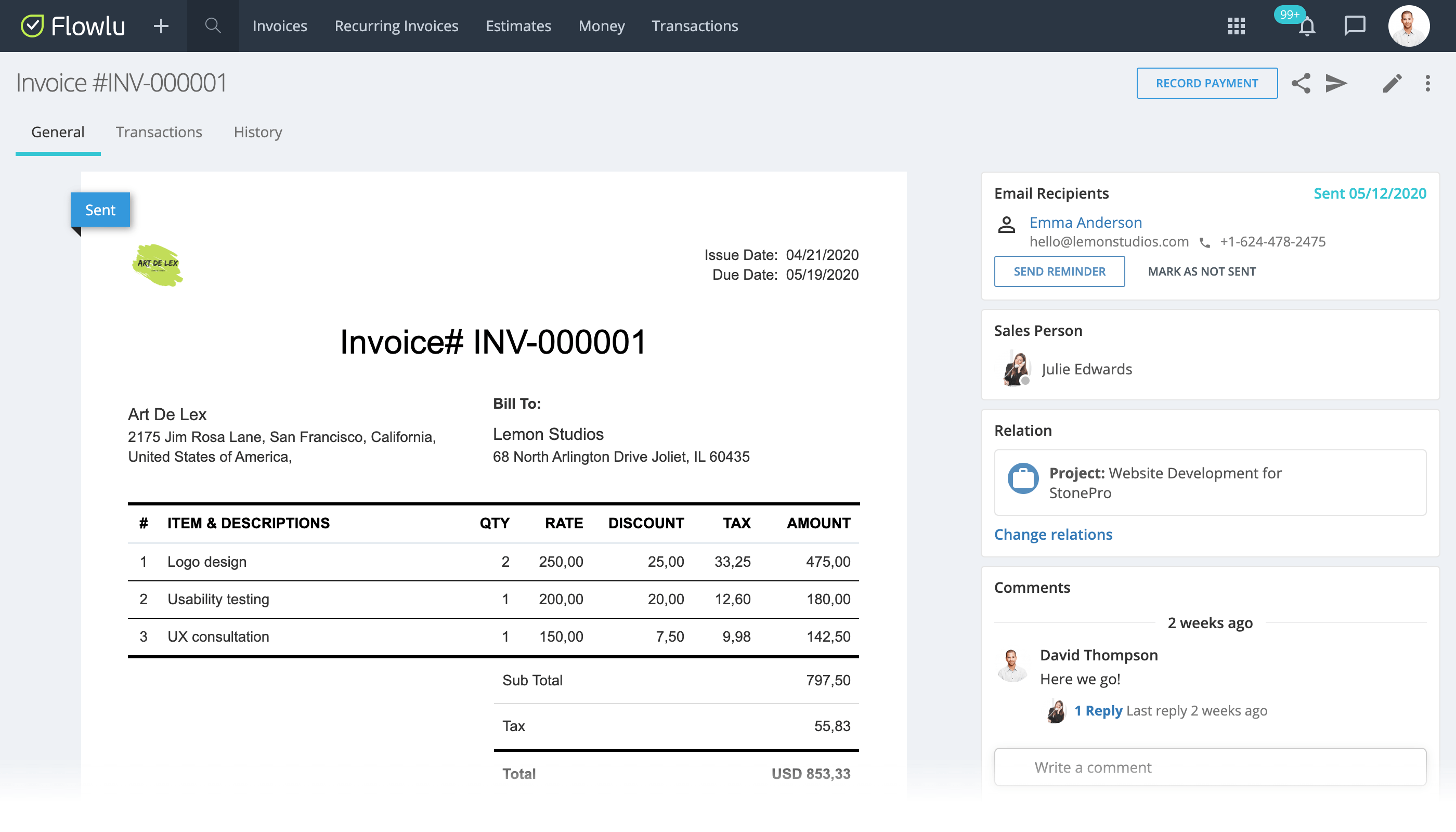 Online invoicing software for small businesses flowlu