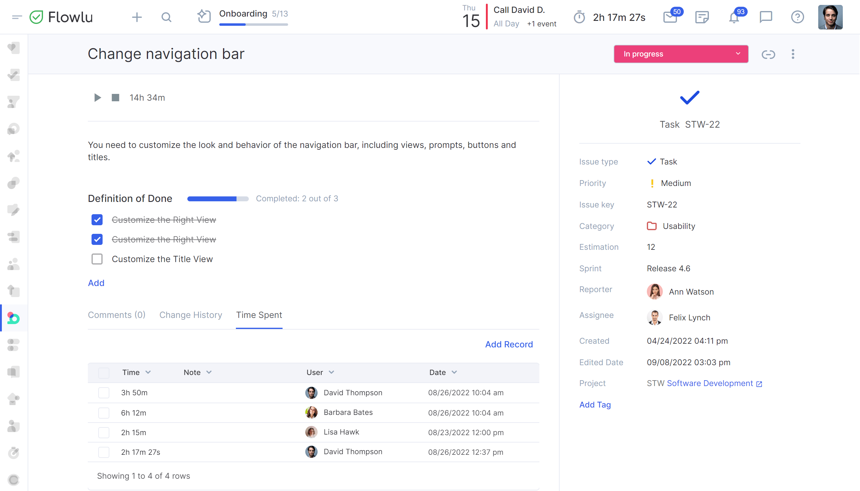 Flowlu Time Tracking