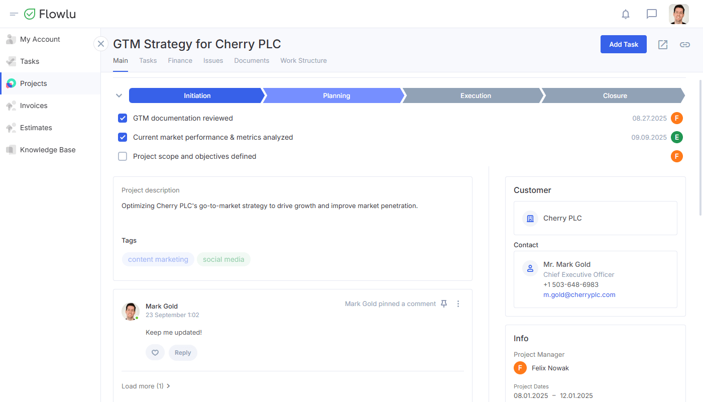 Flowlu - Portal seguro de compartilhamento de documentos: espaço brilhantemente organizado para clientes