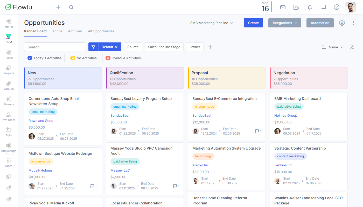 Flowlu - Plataforma de CRM on-line para atingir metas