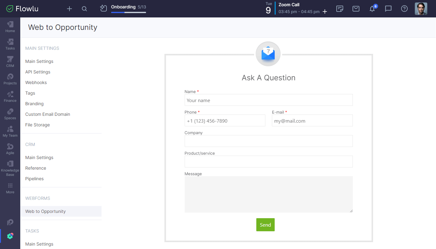 Flowlu - Formulários Para Obtenção De Potenciais Clientes