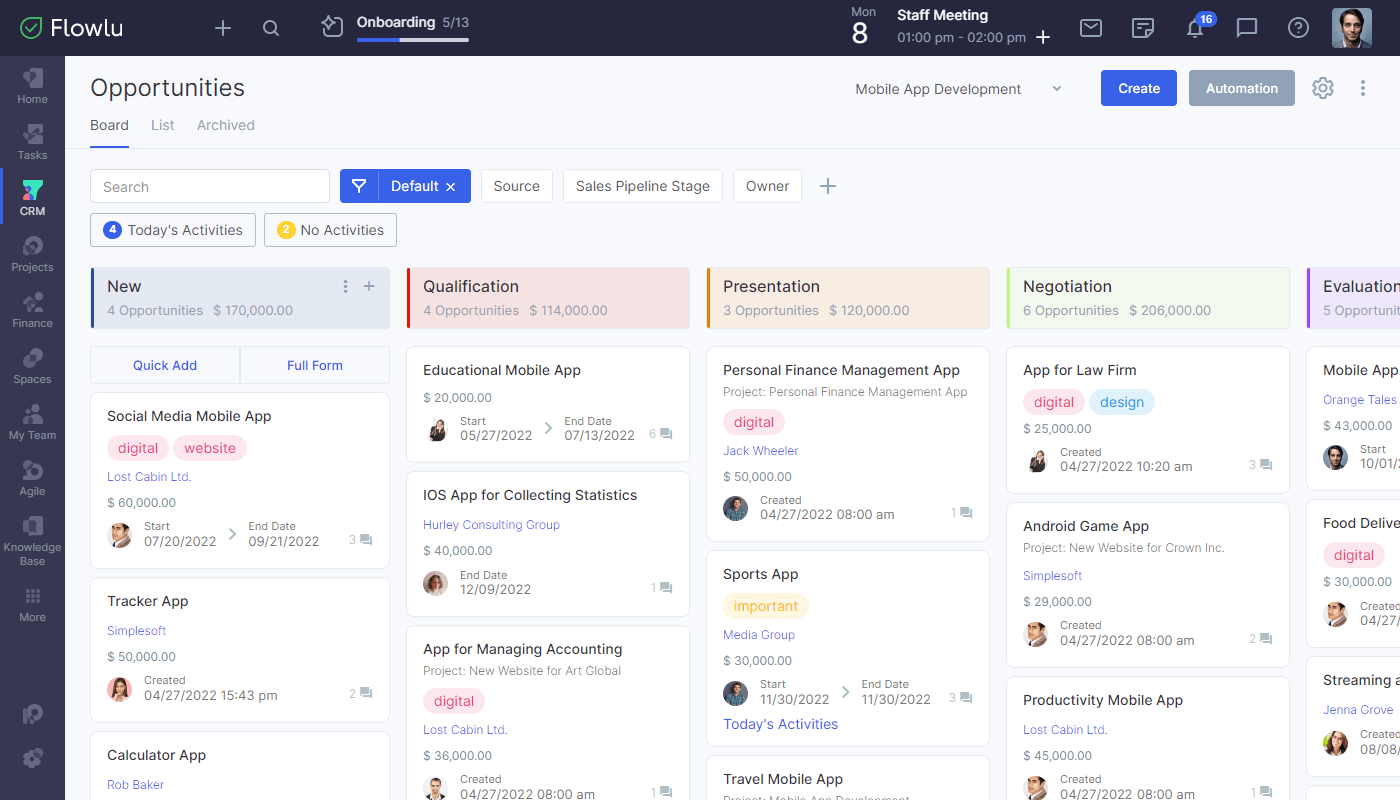 Flowlu - Vizualização Completa com o Quadro Kanban