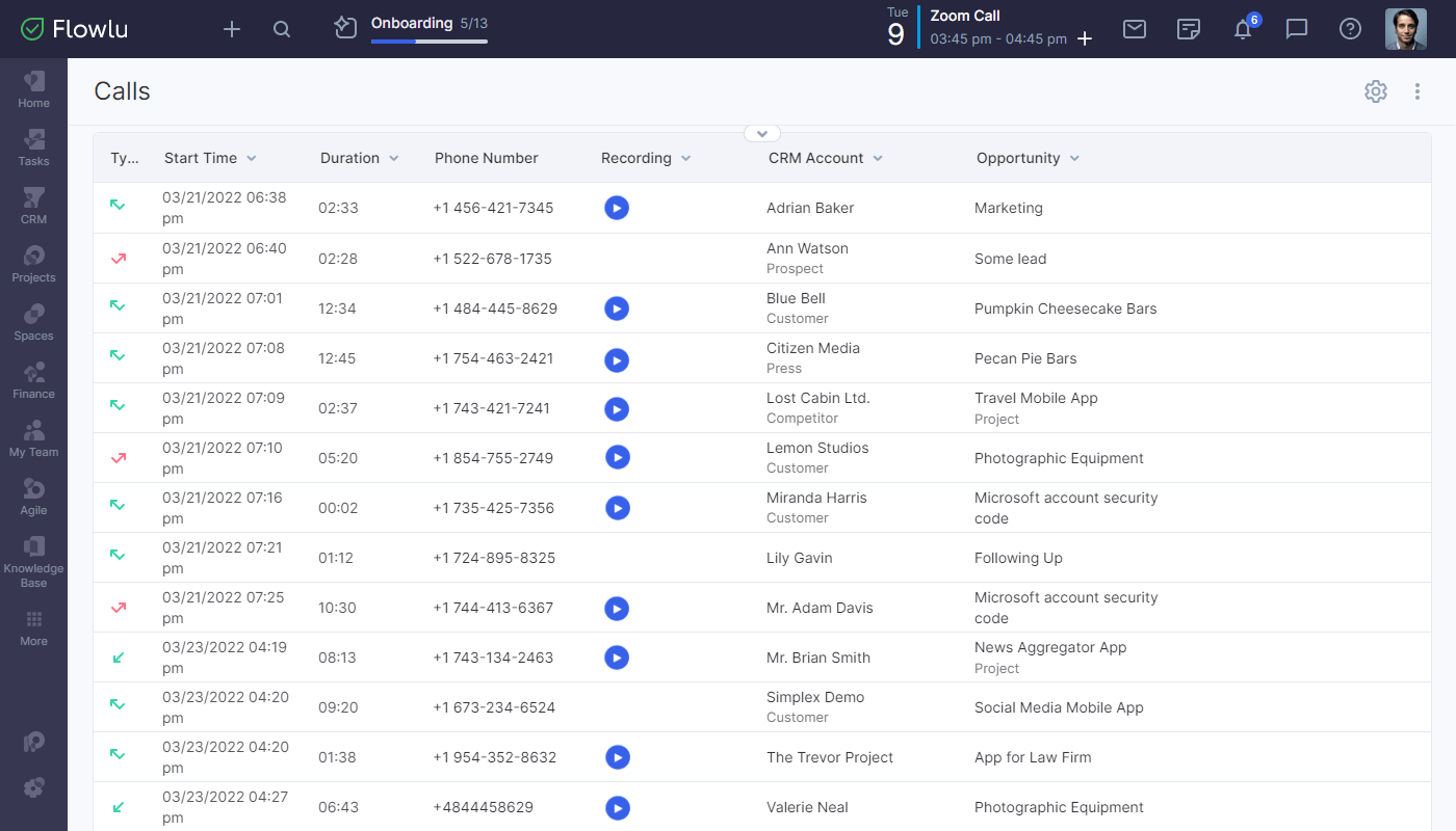 Flowlu - Integración telefónica