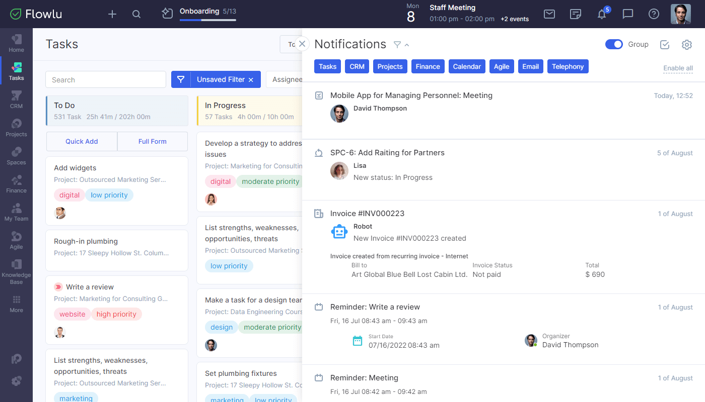 Flowlu - Notificações em Tempo Real do CRM