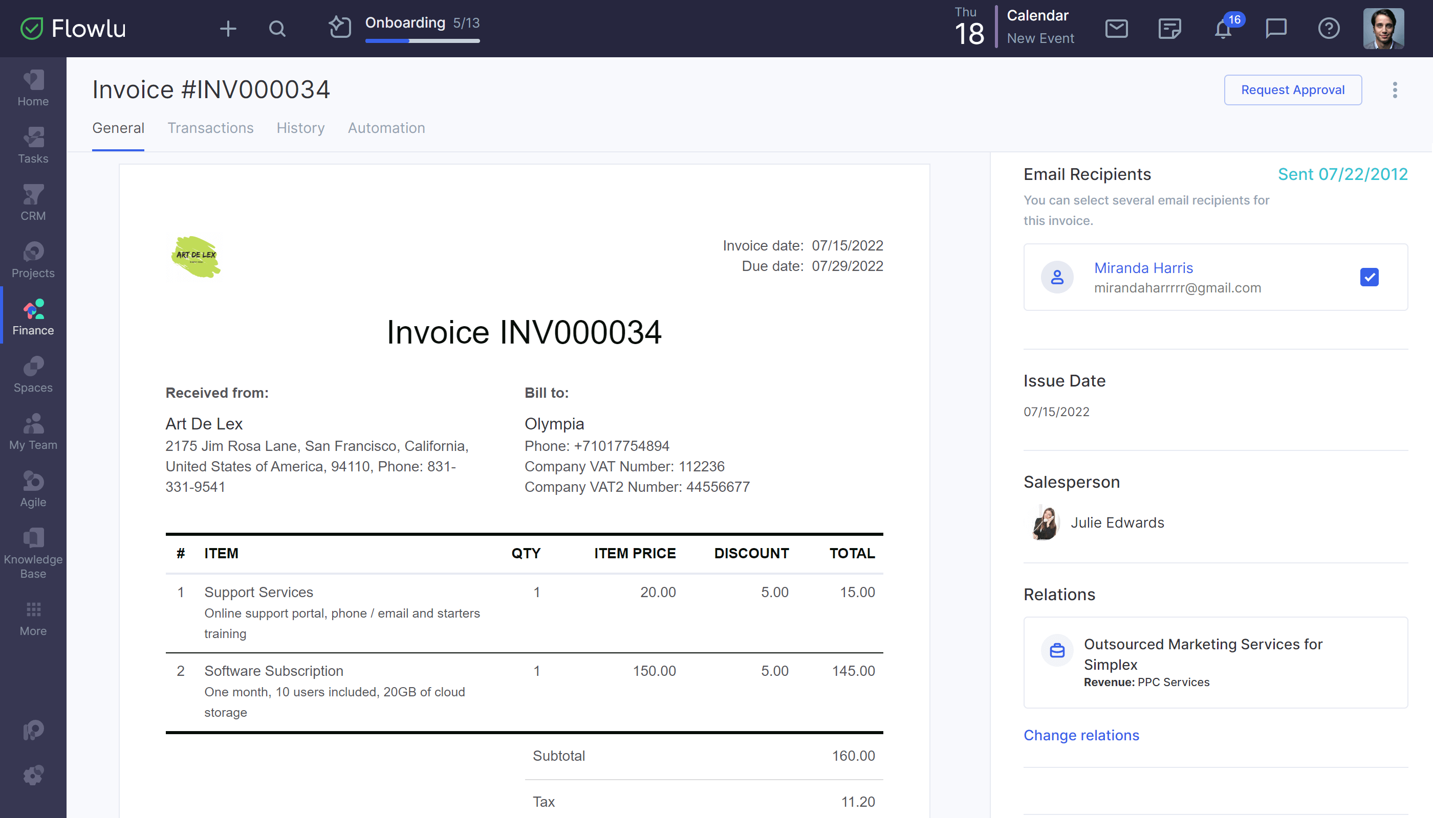 Flowlu - Facture a sus clientes