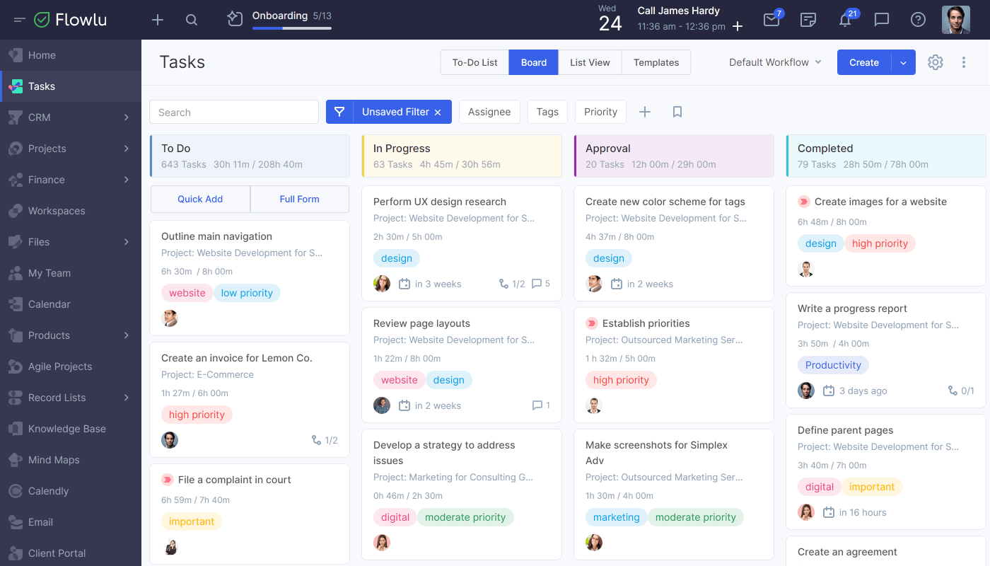 Flowlu - Visualização Kanban para Tarefas