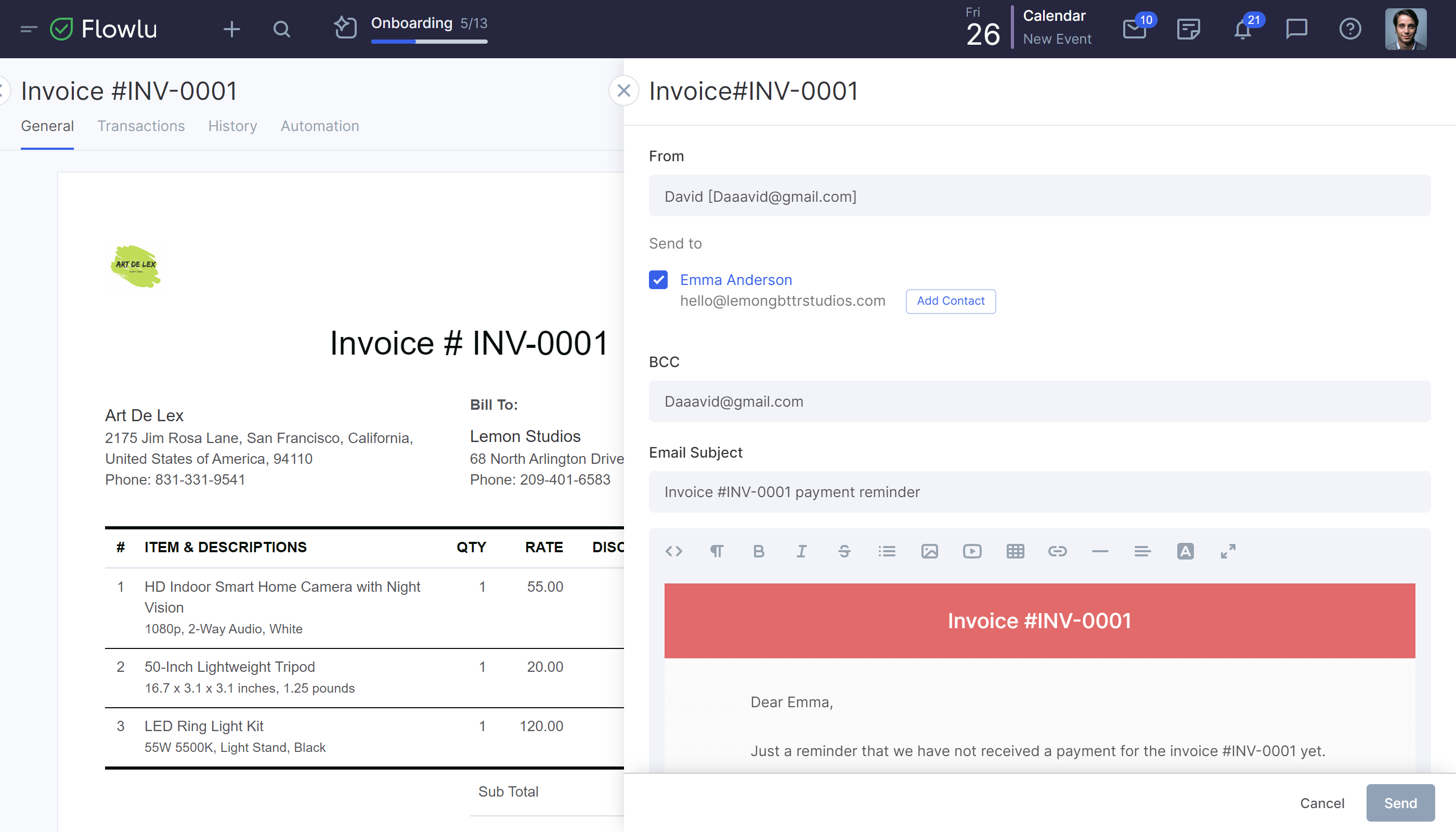 Flowlu - Comparta y envie facturas