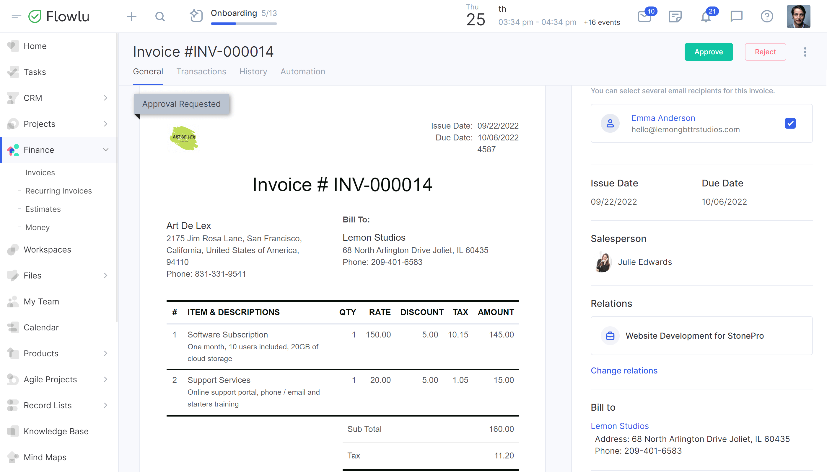 Flowlu - Enviar facturas para aprobación