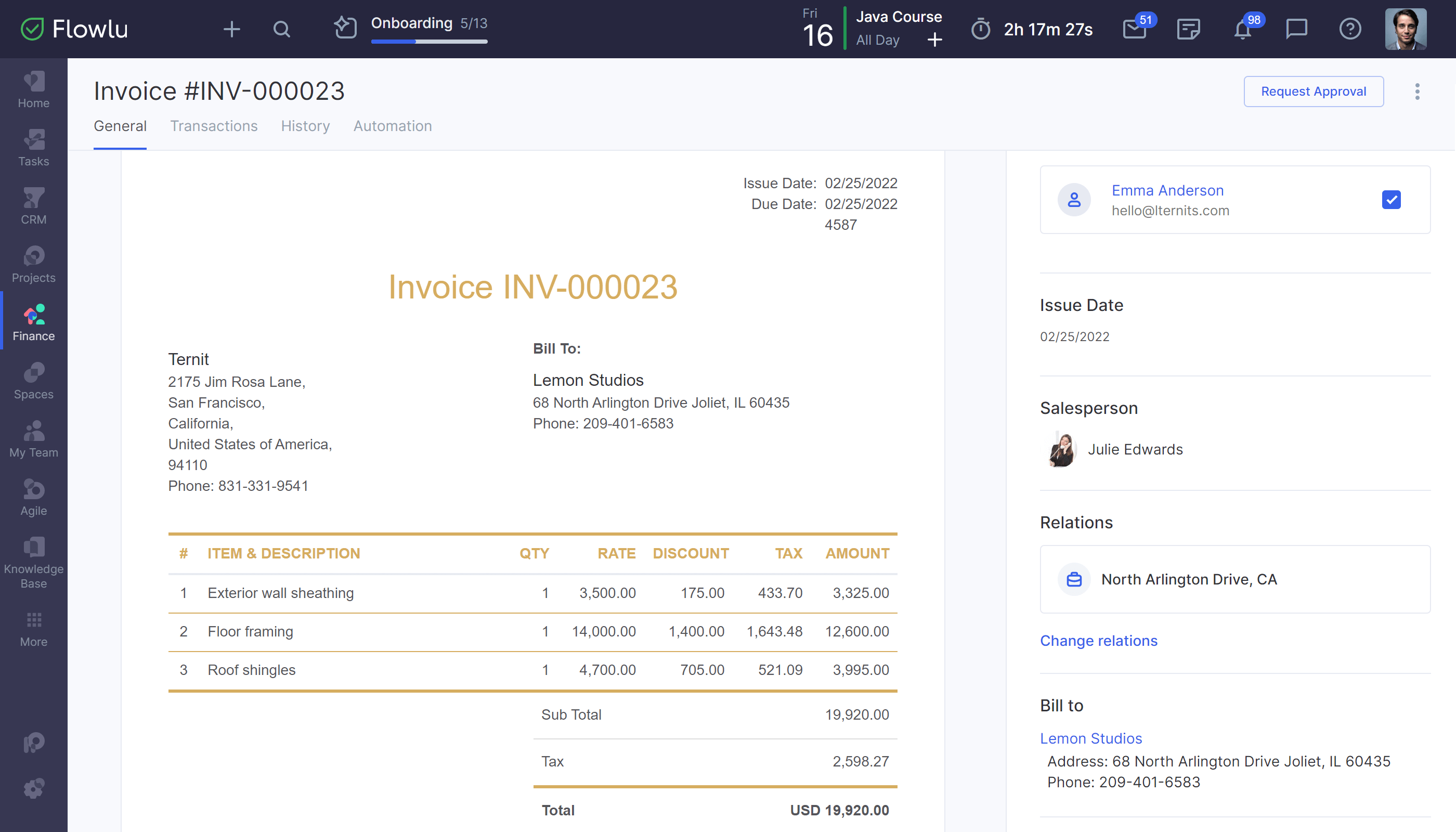 Flowlu - Create Invoices and Estimates