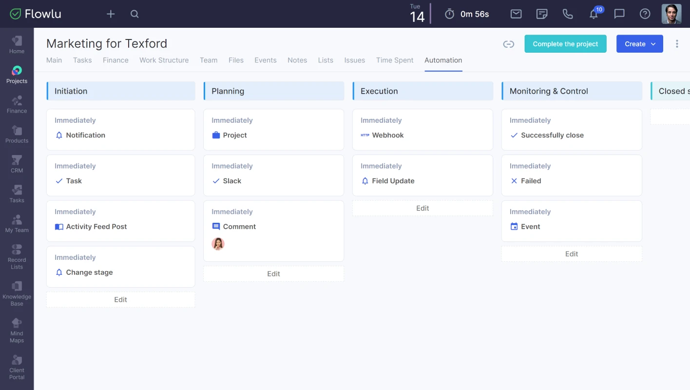 Flowlu - Automatize os seus projectos regulares com Flowlu