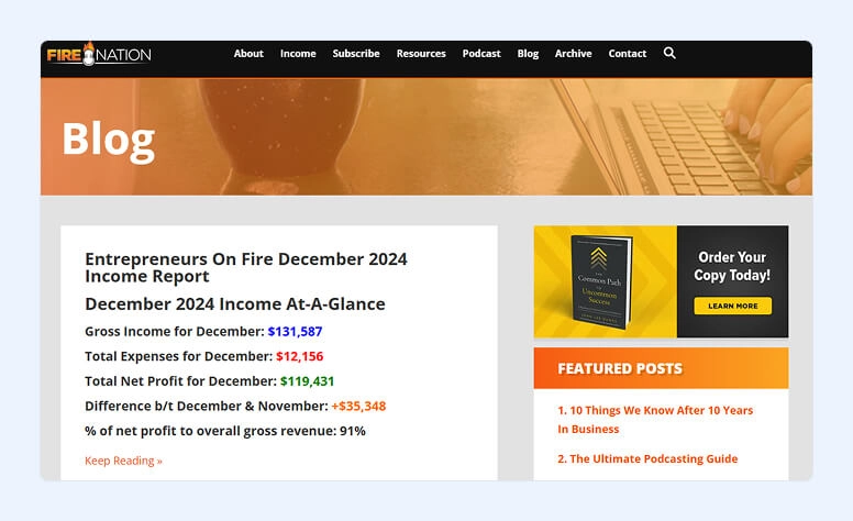 Entrepreneurs on Fire home page