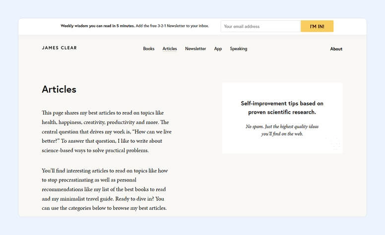 James Clear's blog home page