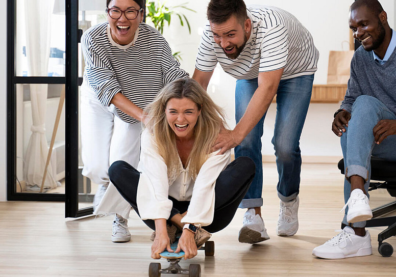 The team members are holding each other's hands