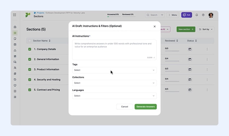 Interfaz de Responsive.io (Anteriormente RFPIO)
