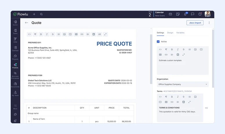 Interfaz de Cotizaci&oacute;n de Flowlu