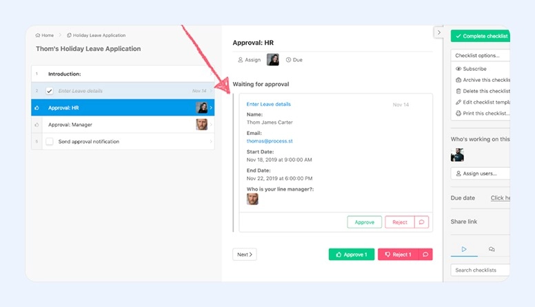 Process Street Approval Interface