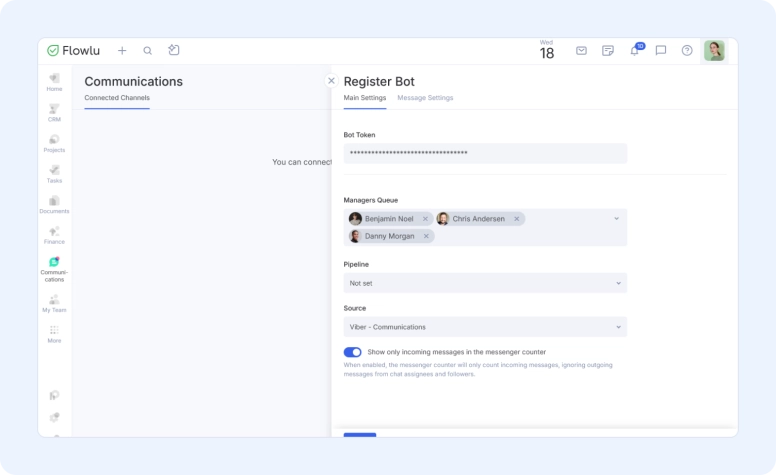 Select pipeline when integrating communication channel