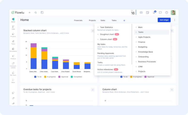 Stacked columns in Tasks widgets