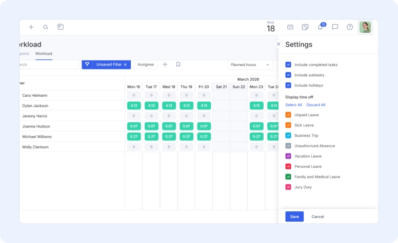 Time-offs in Workload report
