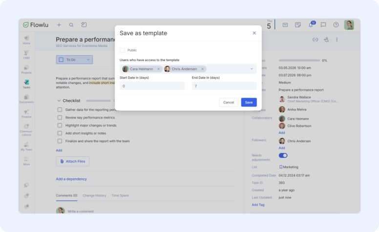 Save tasks as templates