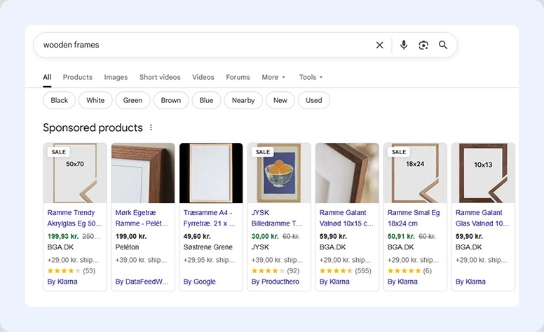 Exemplo de anúncio do Google para molduras de madeira