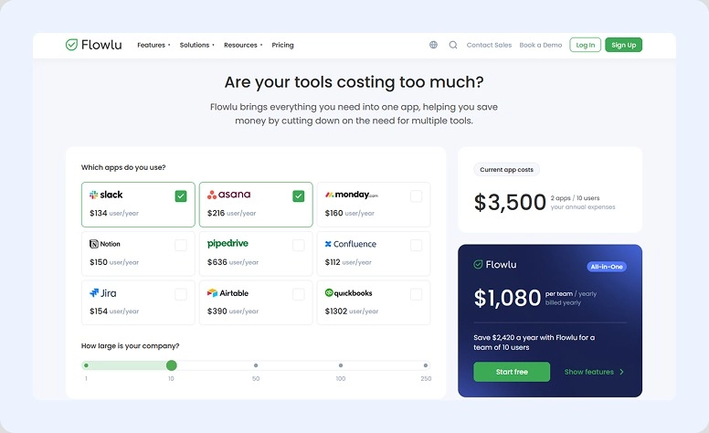 Ferramenta de comparação do Flowlu