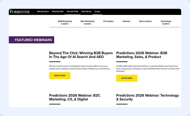 Exemplos de webinars da Forrester