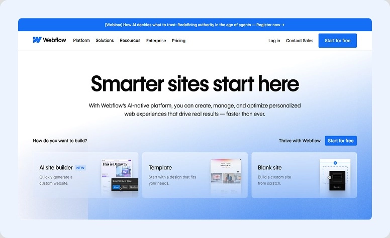 Exemplo de landing page da Webflow