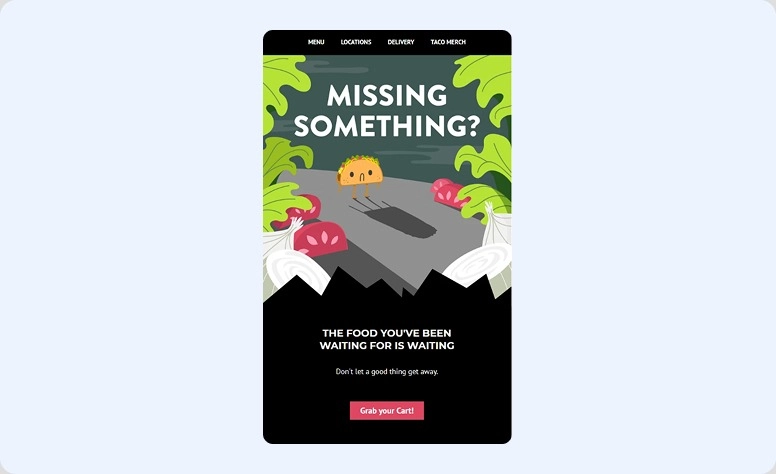 Exemplo de carrinho abandonado do Taco Bell