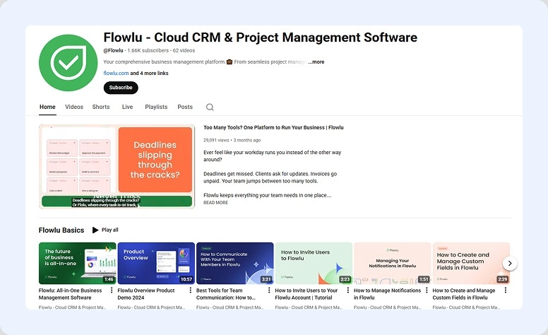 Guias do YouTube da Flowlu