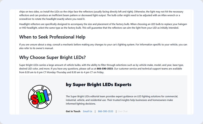 Exemplo de artigo da Super Bright LEDs