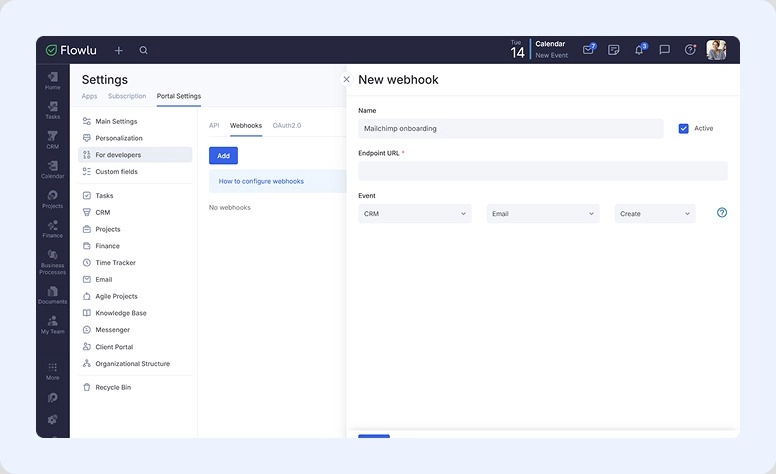 How to add a new webhook in Flowlu