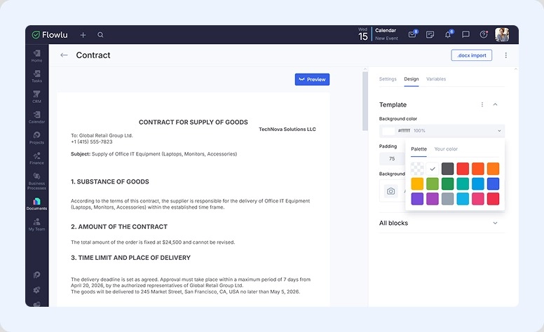 Document customization in Flowlu