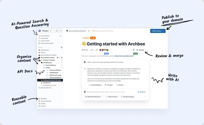 Exemplo de interface do Archbee