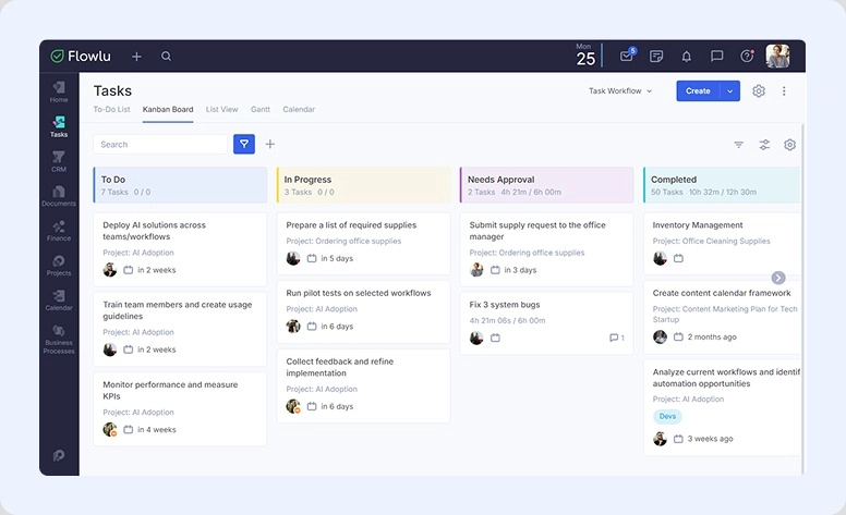 Tablero Kanban de Flowlu