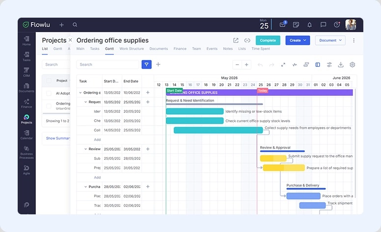 Vista de Gantt de Flowlu