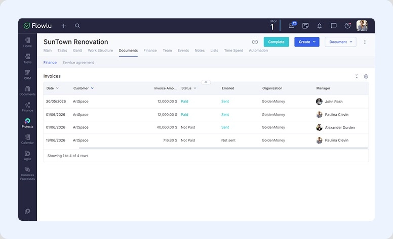 Docs tied directly to the project (Flowlu)