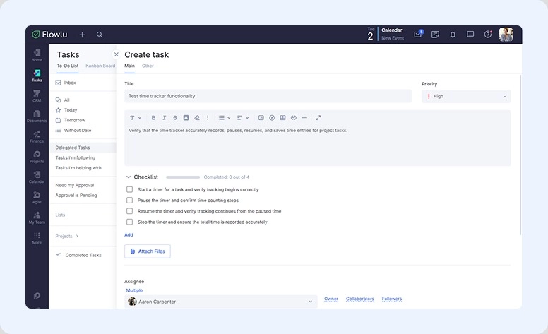 Flowlu task creation