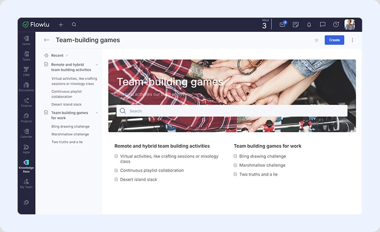 Flowlu Knowledge Base for Office games