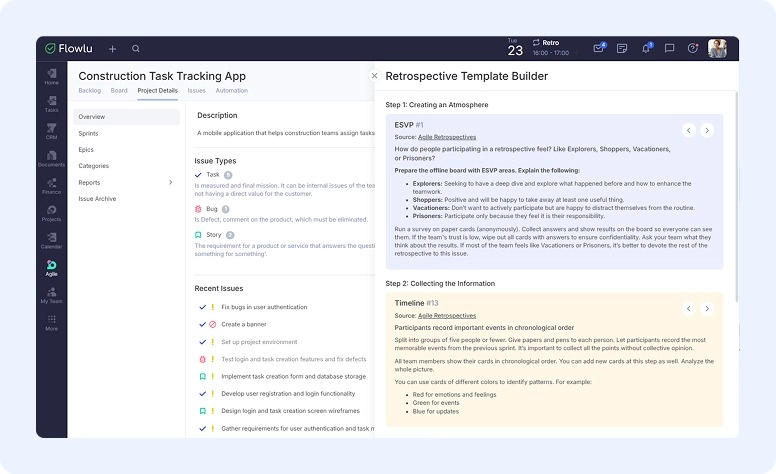 Retrospective Template Builder in Flowlu