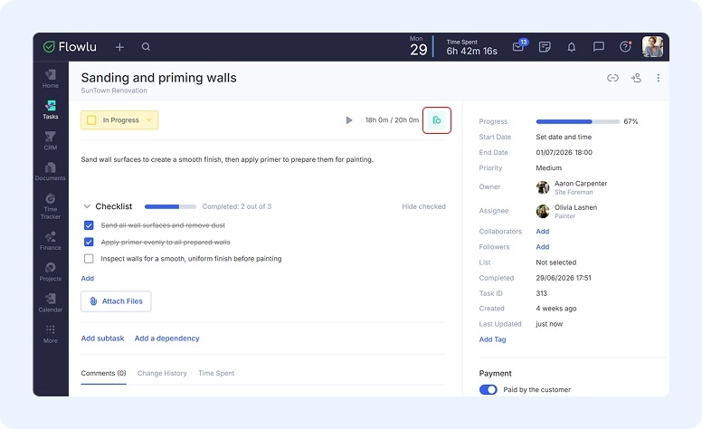 Tracking billed hours in Flowlu