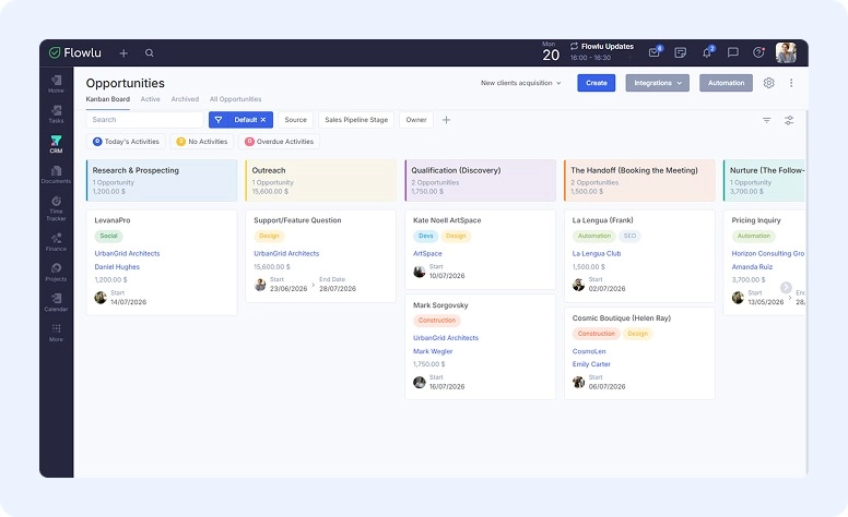 CRM opportunities in Flowlu: example