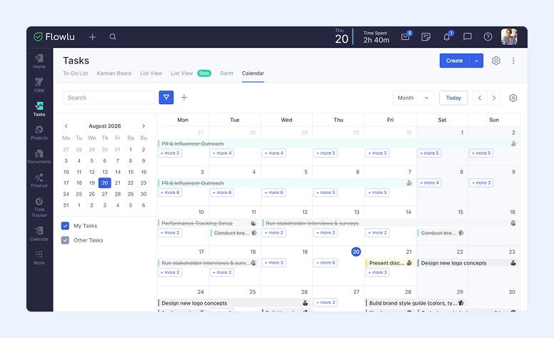 Calendar view in Flowlu