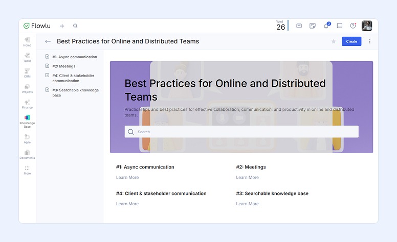 Knowledge Base in Flowlu: example