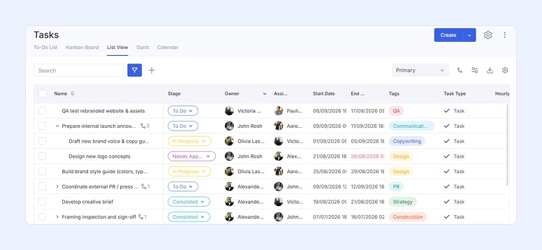 Updated List View in Flowlu