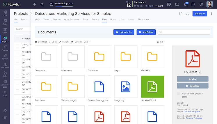 Project invoice tracking