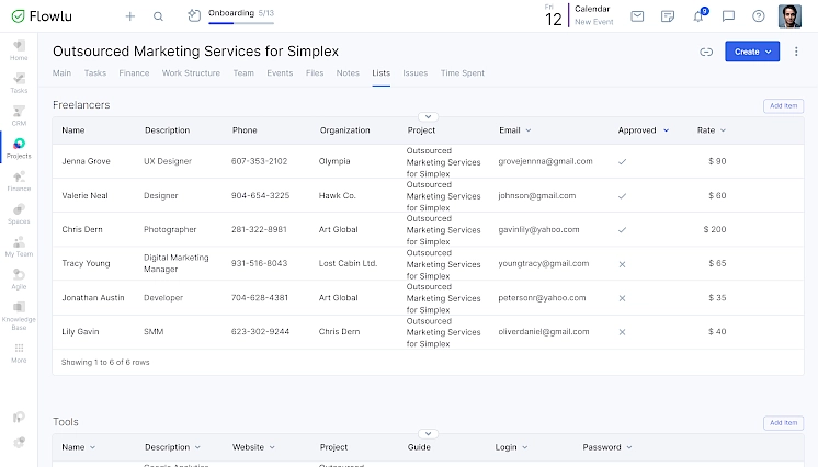 Project invoice tracking